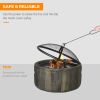 Outsunny Outdoor Fire Pit, 18 Inch Metal Wood Burning Fireplace with Spark Cover, Poker, Woodgrain Design for Patio, Picnic, Backyard, Dark Brown